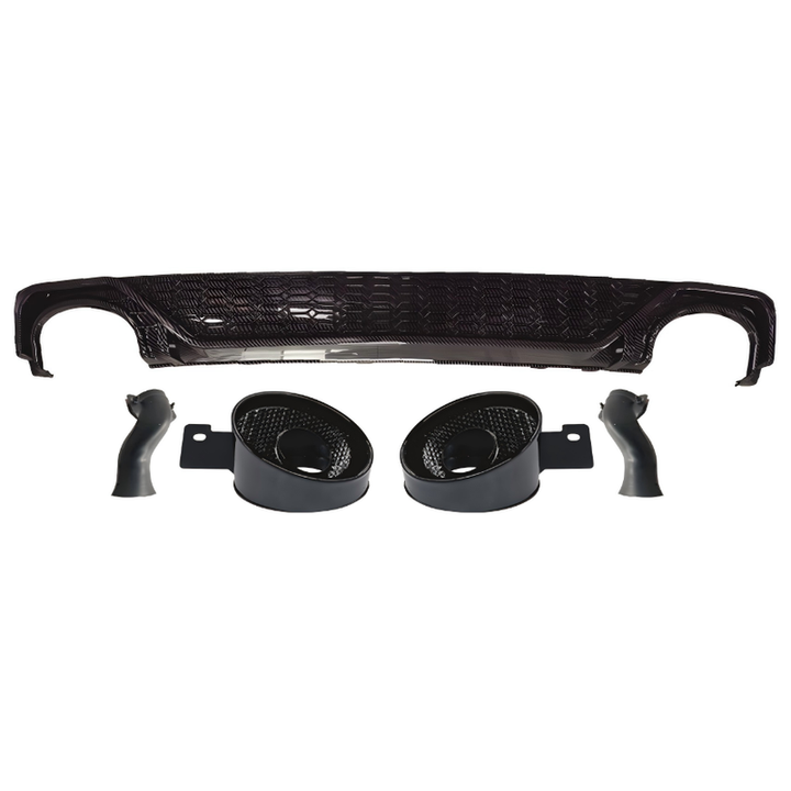 Car Craft Compatible With Audi A6 C8 2019-2025 Rs6 Bumper Rear After Lip Diffuser With Exhust Pipe Tip Honeyconb Water Transfer Printing Diamond Stainless Steel A6-072 Gc