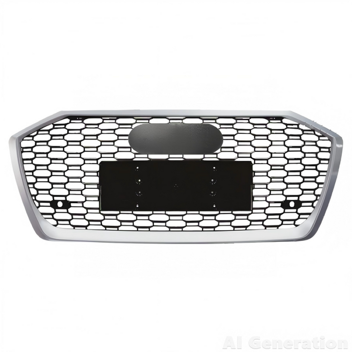 Car Craft Compatible With Audi A6 C8 2019-2025 Upgraded Front Bumper Show Grill Rs6 S6 Rs Sport Silver Frame Black Mesh All Logo Silver License Plate Eu Version A6-020 Gc CC-11299