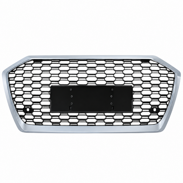 Car Craft Compatible With Audi A6 C8 2019-2025 Upgraded Front Bumper Show Grill Rs6 S6 Rs Sport Silver Frame Black Mesh No Logo License Plate Eu Version A6-022 Gc CC-11302