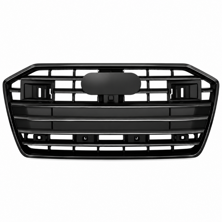 Car Craft Compatible With Audi A6 C8 2019-2025 Upgraded Front Bumper Show Grill Rs6 S6 Rs Sport Matte Black Frame Black Strip With Acc All Logo Silver License Plate Eu Version A6-025 Gc CC-11307