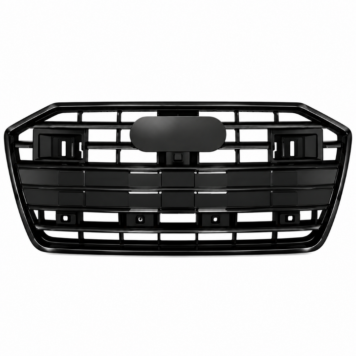 Car Craft Compatible With Audi A6 C8 2019-2025 Upgraded Front Bumper Show Grill Rs6 S6 Rs Sport Glossy Black Frame Black Strip With Acc All Logo Silver License Plate Eu Version A6-026 Gc CC-11308
