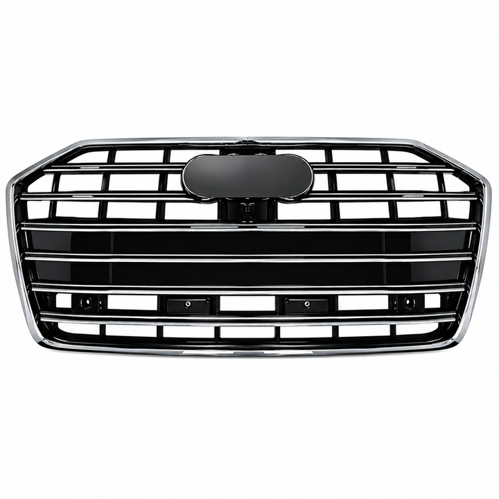 Car Craft Compatible With Audi A6 C8 2019-2025 Upgraded Front Bumper Show Grill Rs6 S6 Rs Sport Electroplating Frame Silver Strip All Logo Silver License Plate Eu Version A6-029 Gc CC-11310