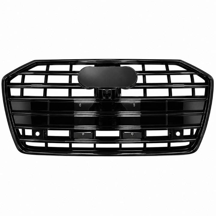 Car Craft Compatible With Audi A6 C8 2019-2025 Upgraded Front Bumper Show Grill Rs6 S6 Rs Sport Glossy Black Frame Black Strip All Logo Silver License Plate Eu Version A6-031 Gc CC-11312