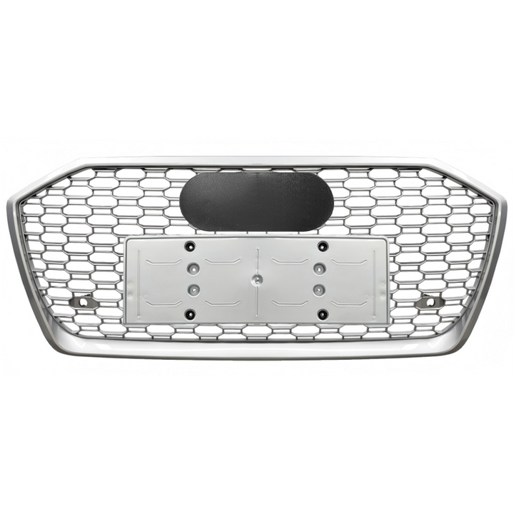Car Craft Compatible With Audi A6 C8 2019-2025 Upgraded Front Bumper Show Grill Rs6 S6 Rs Sport Silver Frame Silver Mesh All Logo Silver License Plate Eu Version A6-121 Gc CC-11301