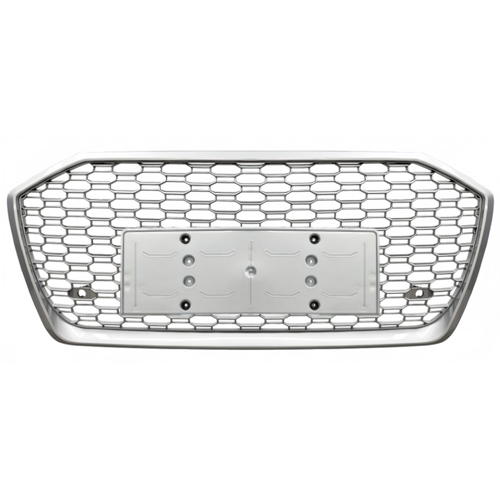 Car Craft Compatible With Audi A6 C8 2019-2025 Upgraded Front Bumper Show Grill Rs6 S6 Rs Sport Silver Frame Silver Mesh No Logo License Plate Eu Version A6-122 Gc CC-11304