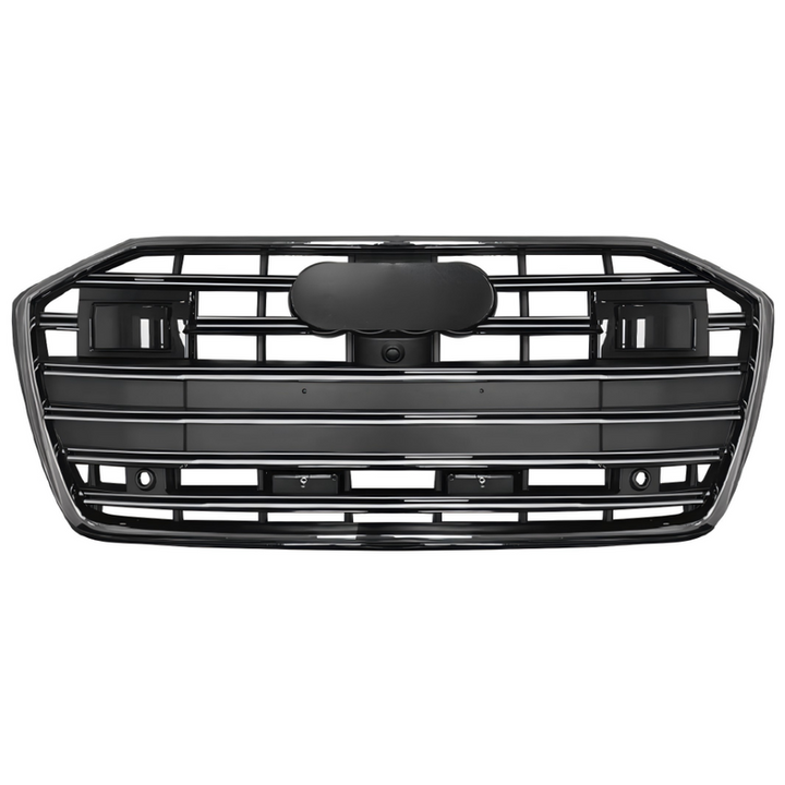 Car Craft Compatible With Audi A6 C8 2019-2025 Upgraded Front Bumper Show Grill Rs6 S6 Rs Sport Electroplating Frame Silver Strip With Acc All Logo Silver License Plate Eu Version A6-125 Gc CC-11305