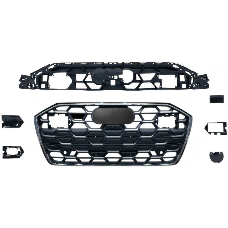 Car Craft Compatible With Audi A6 C8 2019-2025 Upgraded Front Bumper Show Grill Rs6 S6 Rs Sport Electroplating Frame Silver Strip All Logo Silver License Plate Eu Version A6-098 Gc