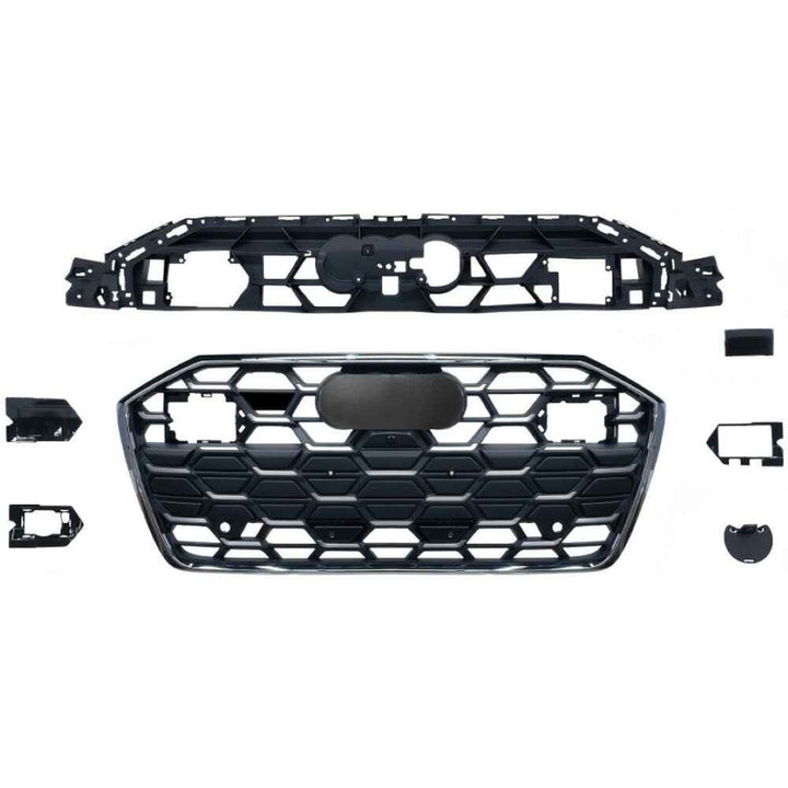 Car Craft Compatible With Audi A6 C8 2019-2025 Upgraded Front Bumper Show Grill Rs6 S6 Rs Sport Electroplating Frame Silver Strip All Logo Silver License Plate Eu Version A6-098 Gc