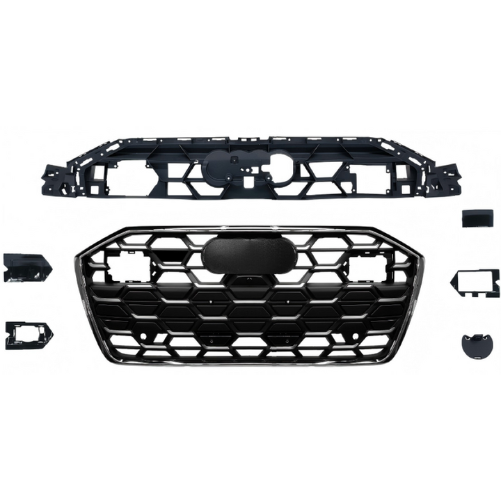 Car Craft Compatible With Audi A6 C8 2019-2025 Upgraded Front Bumper Show Grill Rs6 S6 Rs Sport Electroplating Frame Silver Strip All Logo Silver License Plate Eu Version A6-099 Gc