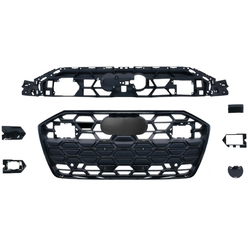 Car Craft Compatible With Audi A6 C8 2019-2025 Upgraded Front Bumper Show Grill Rs6 S6 Rs Sport Electroplating Frame Black Strip All Logo Silver License Plate Eu Version A6-100 Gc