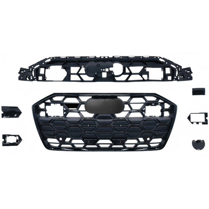 Car Craft Compatible With Audi A6 C8 2019-2025 Upgraded Front Bumper Show Grill Rs6 S6 Rs Sport Electroplating Frame Black Strip All Logo Silver License Plate Eu Version A6-100 Gc