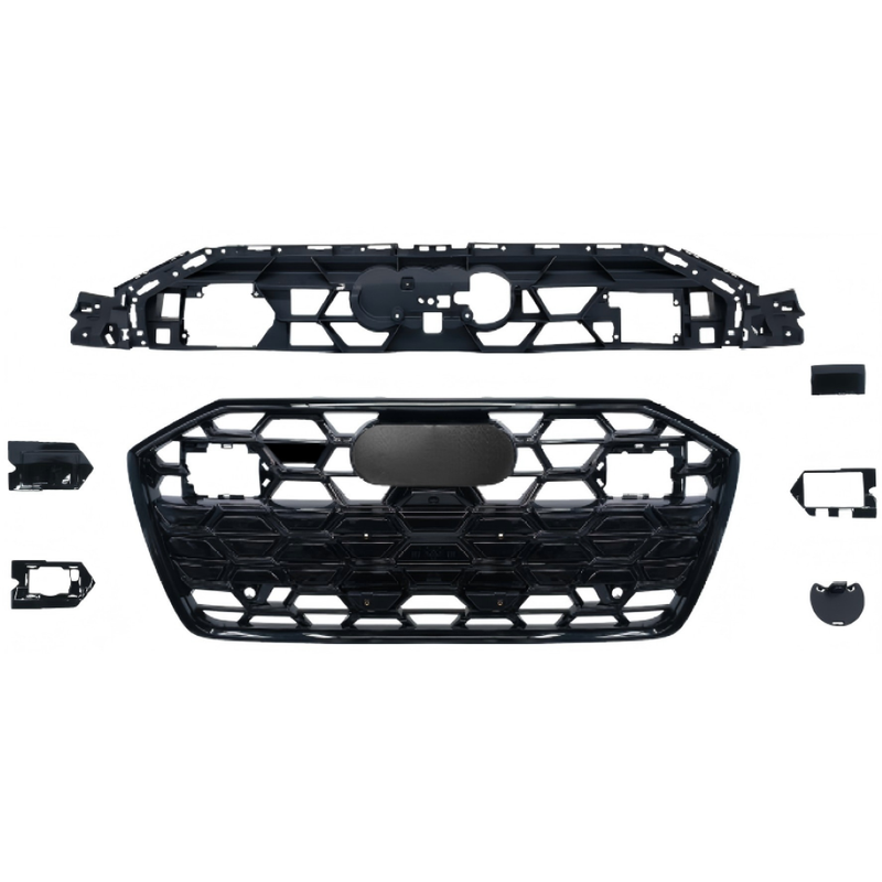Car Craft Compatible With Audi A6 C8 2019-2025 Upgraded Front Bumper Show Grill Rs6 S6 Rs Sport Electroplating Frame Black Strip All Logo Silver License Plate Eu Version A6-101 Gc