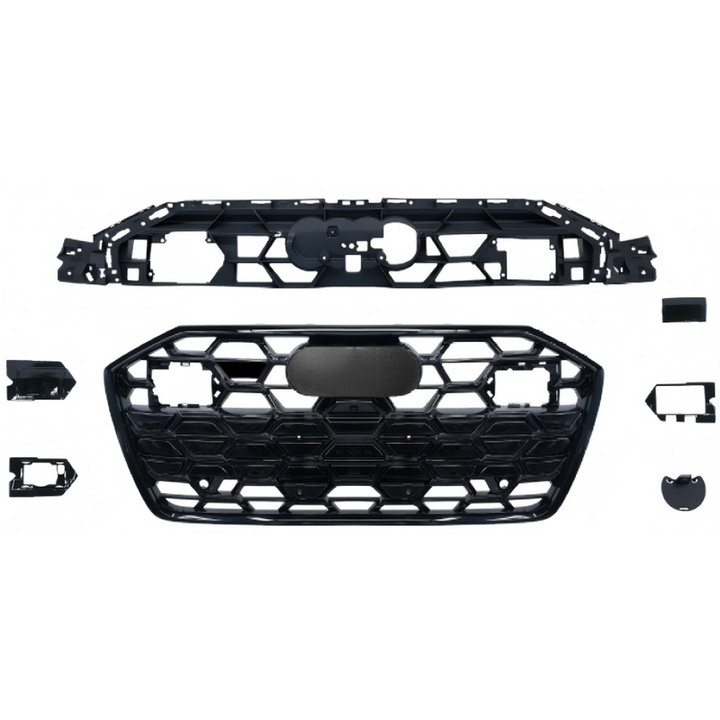 Car Craft Compatible With Audi A6 C8 2019-2025 Upgraded Front Bumper Show Grill Rs6 S6 Rs Sport Electroplating Frame Black Strip All Logo Silver License Plate Eu Version A6-101 Gc