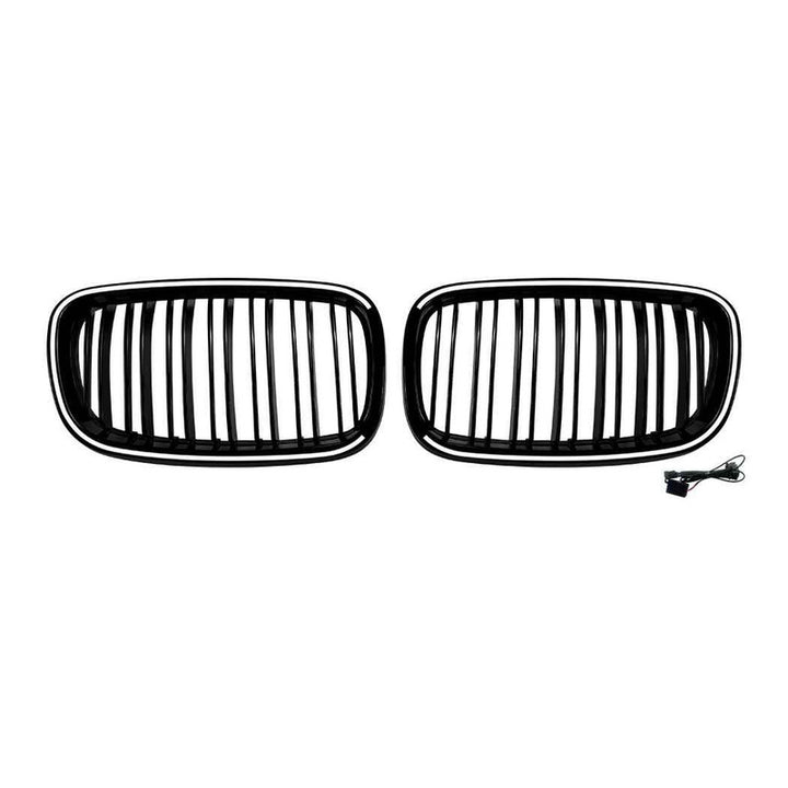Car Craft Compatible With Bmw X5 E70 X6 E71 2006-2013 Front Bumper Show Gril Glossy Black Dual Line With Led Light