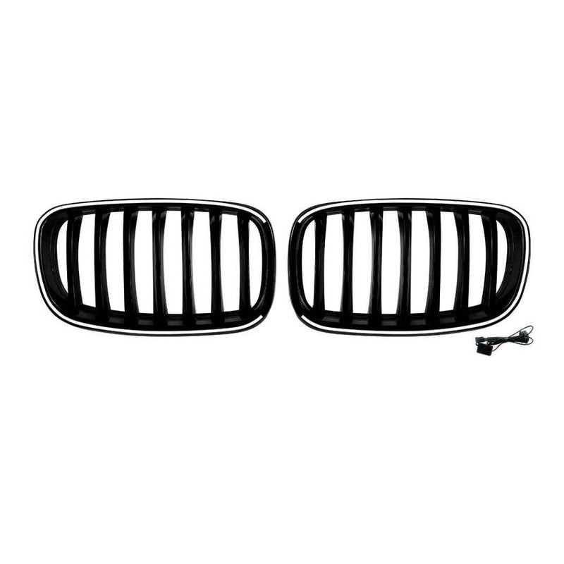 Car Craft Compatible With Bmw X5 E70 X6 E71 2006-2013 Front Bumper Show Gril Glossy Black Single Line With Led Light