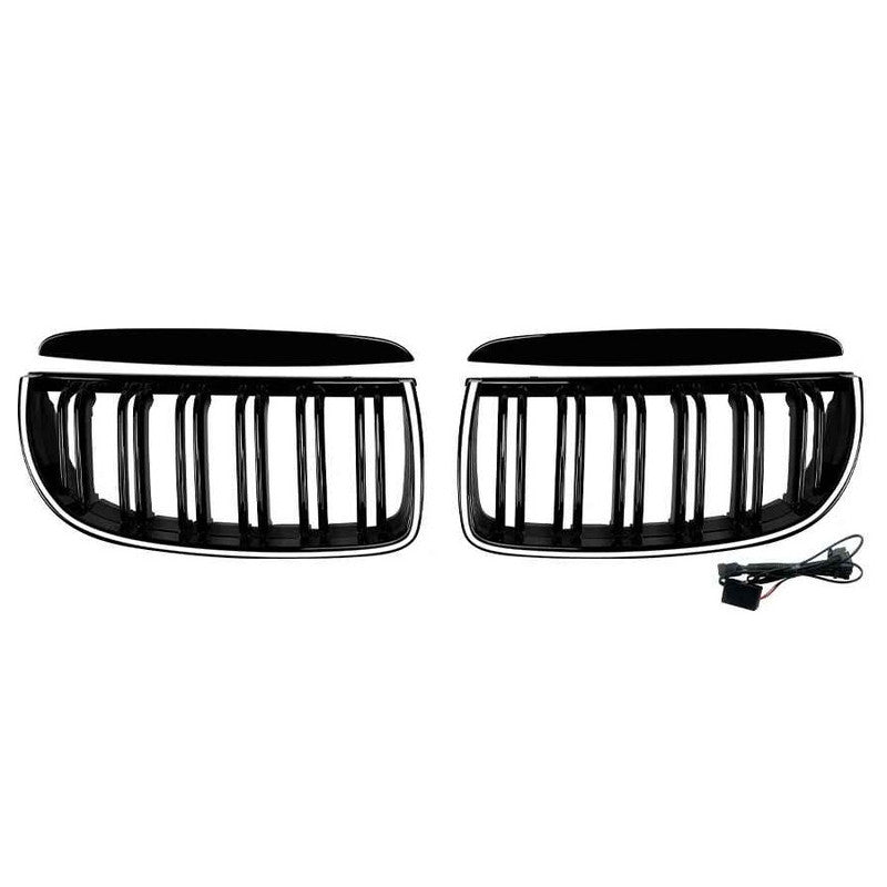 Car Craft Compatible With Bmw 3 Series E90 E91 Pre-facelift 2005-2008 Front Bumper Show Gril Glossy Black Dual Line With Led Light