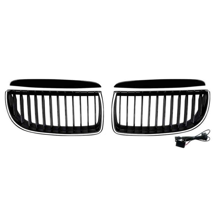 Car Craft Compatible With Bmw 3 Series E90 E91 Pre-facelift 2005-2008 Front Bumper Show Gril Glossy Black Single Line With Led Light