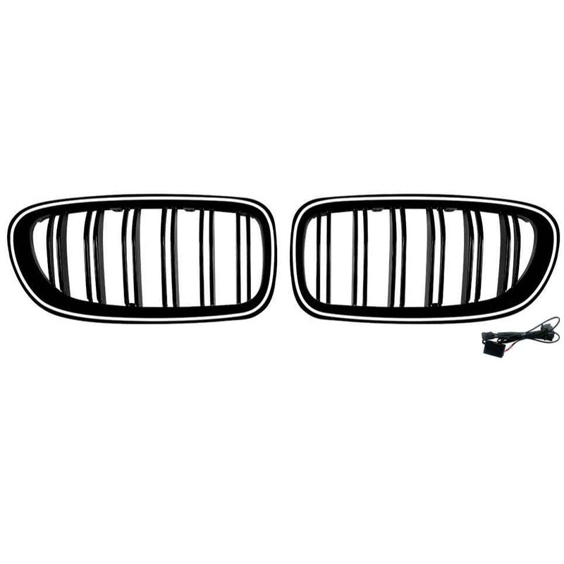 Car Craft Compatible With Bmw 5 Series F10 2010-2017 Front Bumper Show Mesh Grill Dual Line Bar Illuminated Led Light Zst-1426 Led Dual Glossy Black - CAR CRAFT INDIA