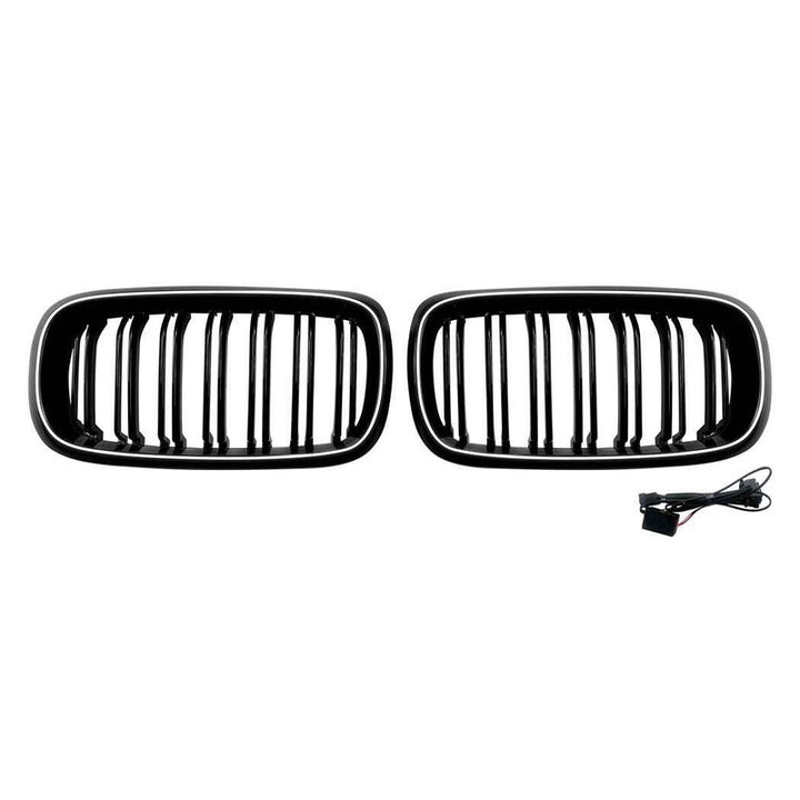 Car Craft Compatible With Bmw X5 F15 X6 F16 2014-2018 Front Bumper Show Gril Glossy Black Dual Line With Led Light