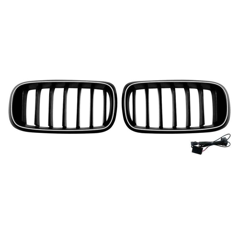 Car Craft Compatible With Bmw X5 F15 X6 F16 2014-2018 Front Bumper Show Gril Glossy Black Single Line With Led Light