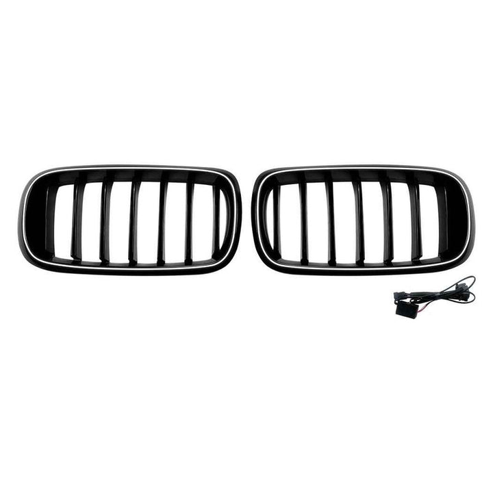 Car Craft Compatible With Bmw X5 F15 X6 F16 2014-2018 Front Bumper Show Gril Glossy Black Single Line With Led Light