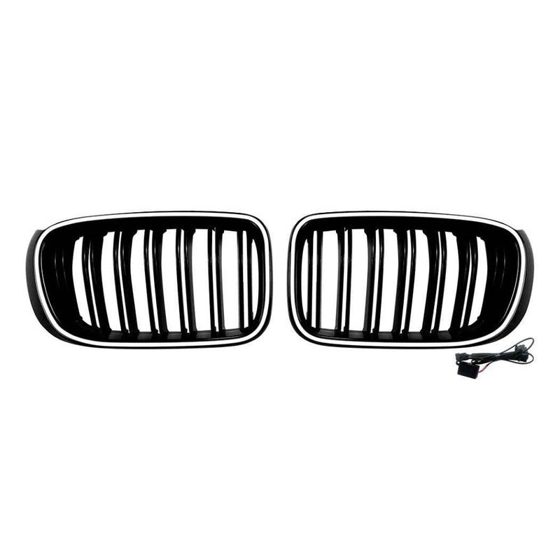 Car Craft Compatible With Bmw X3 F25 Lci 2014-2017 Front Bumper Show Gril Glossy Black Single Line With Led Light
