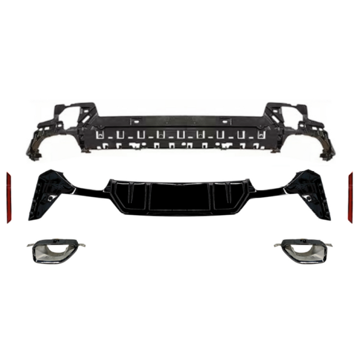 Car Craft Compatible With Bmw 3 Series G20 LCI 2023+ Upgrade Facelift Convert To M Performance M Sport M Tech M-tech Bodykit Rear After Bumper Lip Splitter Skirt Diffuser With Exhaust Tip Pipe Gc G20-038 Glossy Black