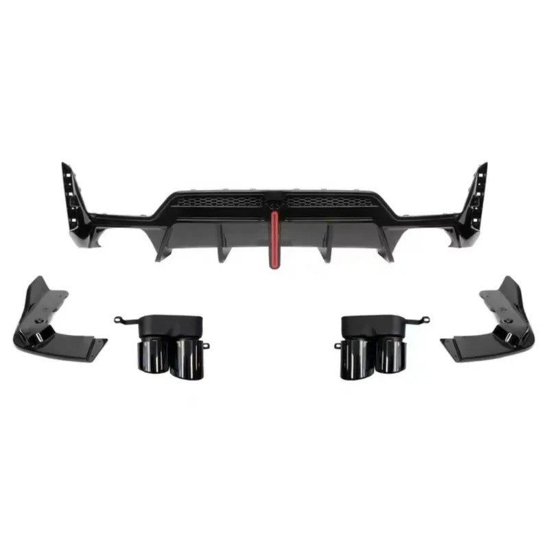 Car Craft Compatible With Bmw 3 Series G20 G28 Lci 2023+ M Sport Rear After Bumper Lip Splitter Skirts With Led Light Diffuser With Exhaust Pipe Tip Glossy Black - CAR CRAFT INDIA