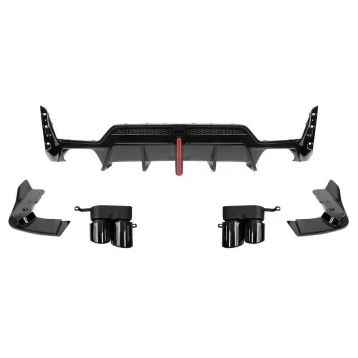 Car Craft Compatible With Bmw 3 Series G20 G28 Lci 2023+ M Sport Rear After Bumper Lip Splitter Skirts With Led Light Diffuser With Exhaust Pipe Tip Glossy Black - CAR CRAFT INDIA