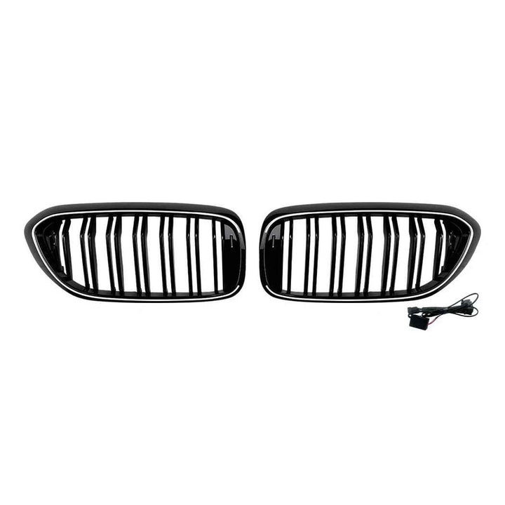 Car Craft Compatible With Bmw 5 Series G30 2017-2020 Front Bumper Show Mesh Grill Dual Line Bar Illuminated Led Light Zst-1463 Led Dual Glossy Black - CAR CRAFT INDIA