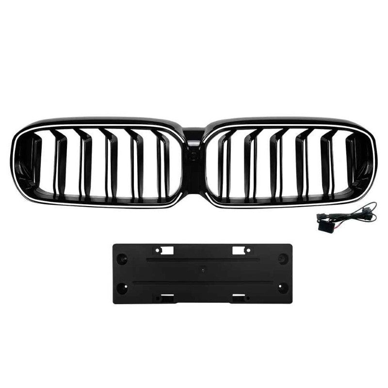 Car Craft Compatible With Bmw 5 Series G30 Lci 2021-2024 Front Bumper Show Mesh Grill Dual Line Bar Illuminated Led Light Zst-1464 Led Dual Glossy Black - CAR CRAFT INDIA