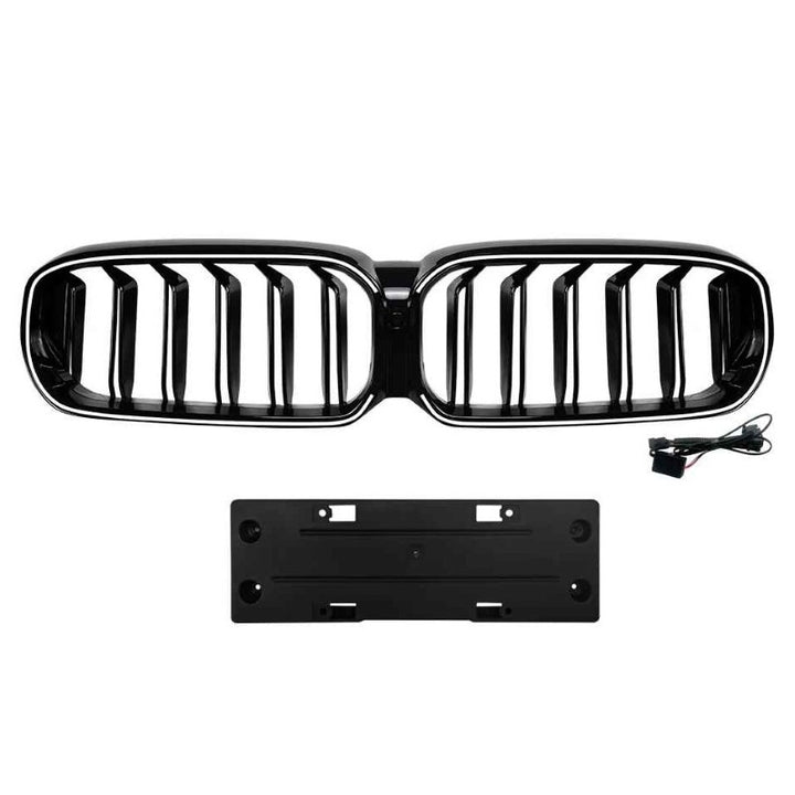 Car Craft Compatible With Bmw 5 Series G30 Lci 2021-2024 Front Bumper Show Mesh Grill Dual Line Bar Illuminated Led Light Zst-1464 Led Dual Glossy Black - CAR CRAFT INDIA