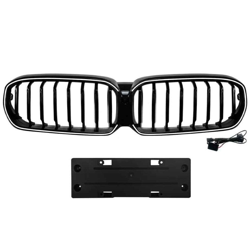 Car Craft Compatible With Bmw 5 Series G30 Lci 2021-2024 Front Bumper Show Mesh Grill Single Line Bar Illuminated Led Light Zst-1464 Led Single Glossy Black - CAR CRAFT INDIA