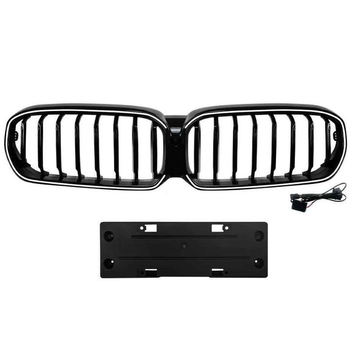 Car Craft Compatible With Bmw 5 Series G30 Lci 2021-2024 Front Bumper Show Mesh Grill Single Line Bar Illuminated Led Light Zst-1464 Led Single Glossy Black - CAR CRAFT INDIA