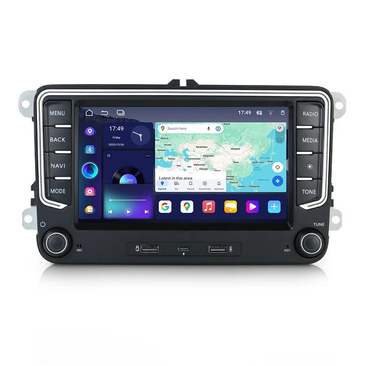 Car Craft Compatible With Vw Volkswagen Skoda Polo Jetta Passat Ameo Tiguan Toureg Fabia Rapid Vento Octavia Superb Digital Android Multimedia Infotainment Touchscreen Dvd Player Carplay Android Auto 8 Coire 4gb +64gb Ambient Light With Camera 7 Inch
