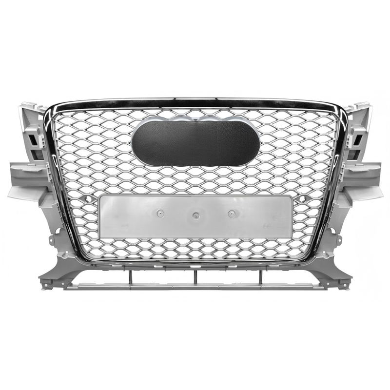 Car Craft Compatible With Audi Q5 2008-2012 Upgraded Front Bumper Show Grill Rsq5 Rs Sport Style Silver Frame Black Mesh All Logo Silver License Plate Eu Version Q5-014 Gc Silver Black