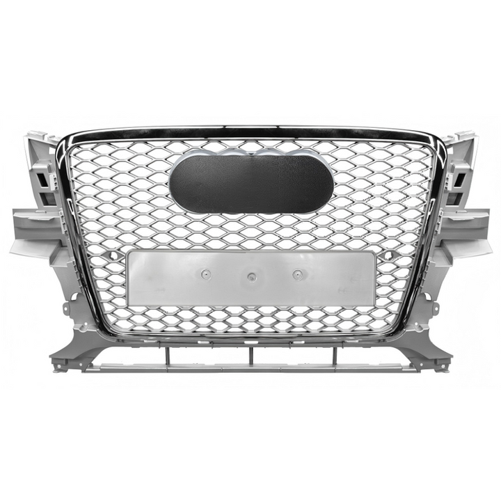 Car Craft Compatible With Audi Q5 2008-2012 Upgraded Front Bumper Show Grill Rsq5 Rs Sport Style Silver Frame Black Mesh All Logo Silver License Plate Eu Version Q5-014 Gc Silver Black