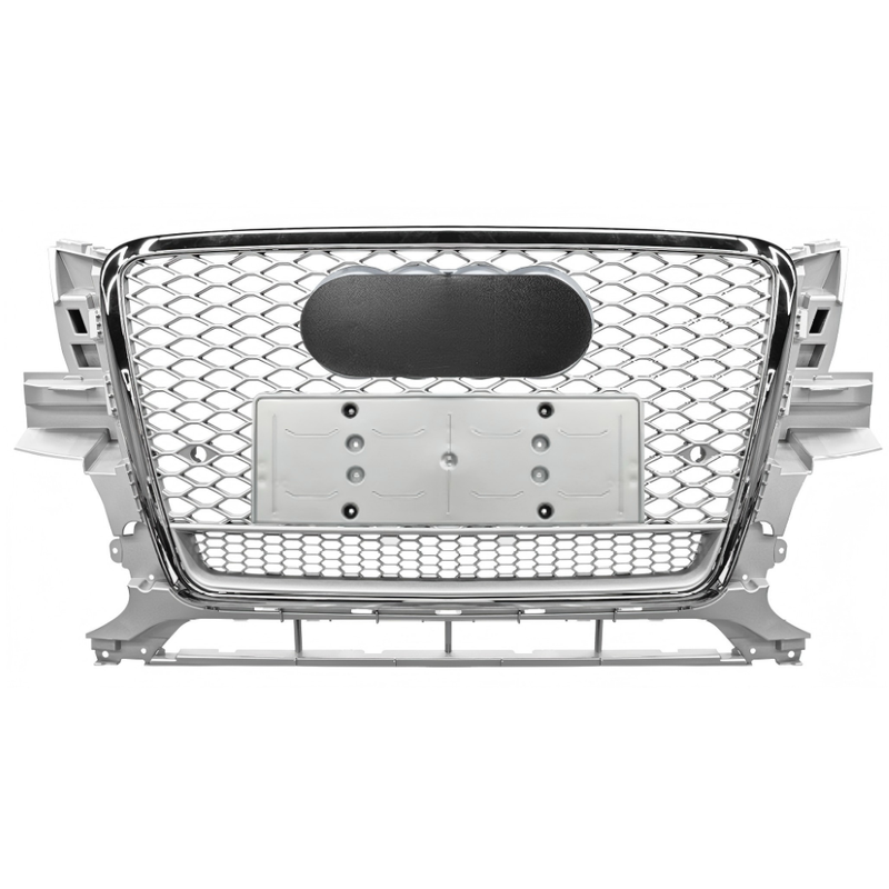 Car Craft Compatible With Audi Q5 2008-2012 Upgraded Front Bumper Show Grill Rsq5 Rs Sport Style Silver Frame Silver Mesh All Logo Silver License Plate Eu Version Q5-018 Gc Silver Qt