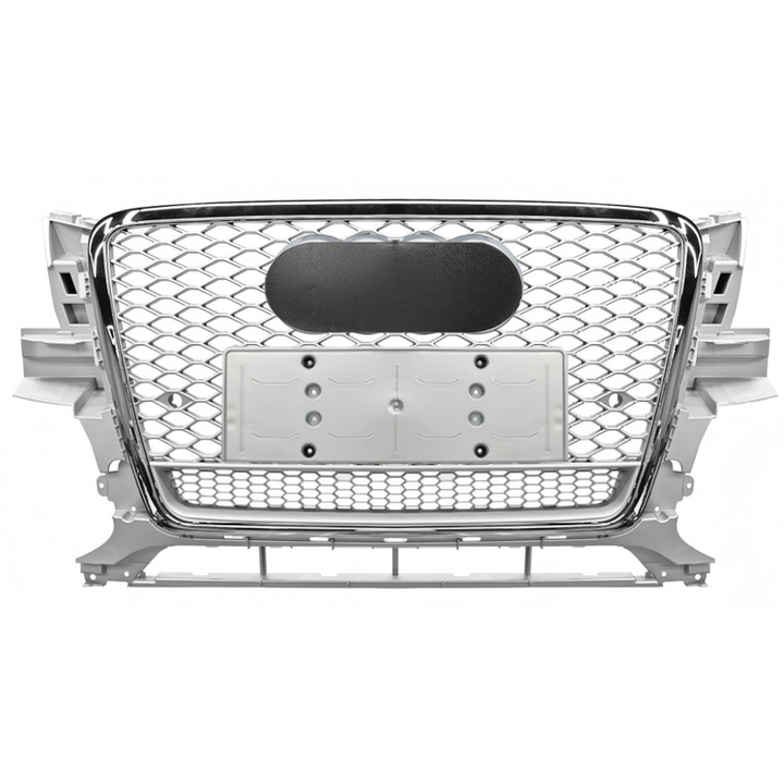 Car Craft Compatible With Audi Q5 2008-2012 Upgraded Front Bumper Show Grill Rsq5 Rs Sport Style Silver Frame Silver Mesh All Logo Silver License Plate Eu Version Q5-018 Gc Silver Qt
