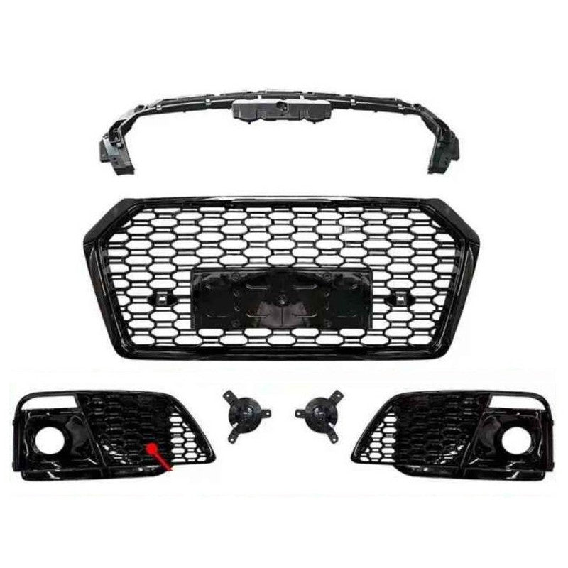 Car Craft Compatible With Audi Q5 B9 2018-2020 Upgraded Facelift Convert To Rsq5 S5 Sport Kit Front Bumper Grill Fog Lamp Light Grill With Cover With Acc Light With Acc Black Frame Black Mesh All Logo Silver For Sportback Q5-001 Gc Black Usa