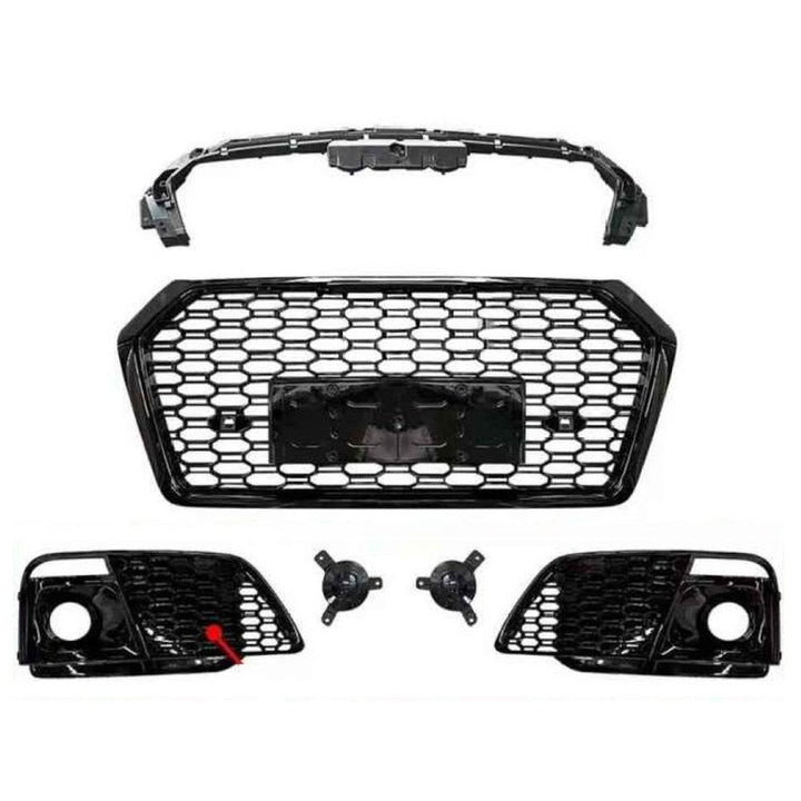 Car Craft Compatible With Audi Q5 B9 2018-2020 Upgraded Facelift Convert To Rsq5 S5 Sport Kit Front Bumper Grill Fog Lamp Light Grill With Cover With Acc Light With Acc Black Frame Black Mesh All Logo Silver For Sportback Q5-001 Gc Black Usa