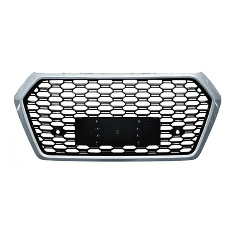 Car Craft Compatible With Audi Q5 B9 2018-2020 Upgraded Front Bumper Show Grill Rsq5 Rs Sport Style Silver Frame Black Mesh All Logo Silver License Plate Eu Version Q5-002 Gc Silver