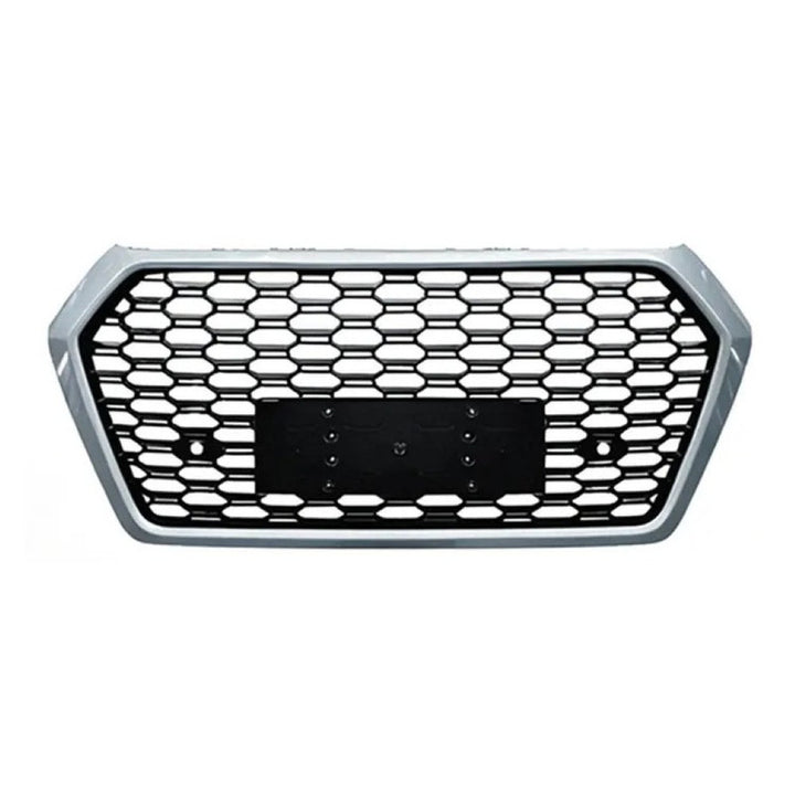 Car Craft Compatible With Audi Q5 B9 2018-2020 Upgraded Front Bumper Show Grill Rsq5 Rs Sport Style Silver Frame Black Mesh All Logo Silver License Plate Eu Version Q5-002 Gc Silver