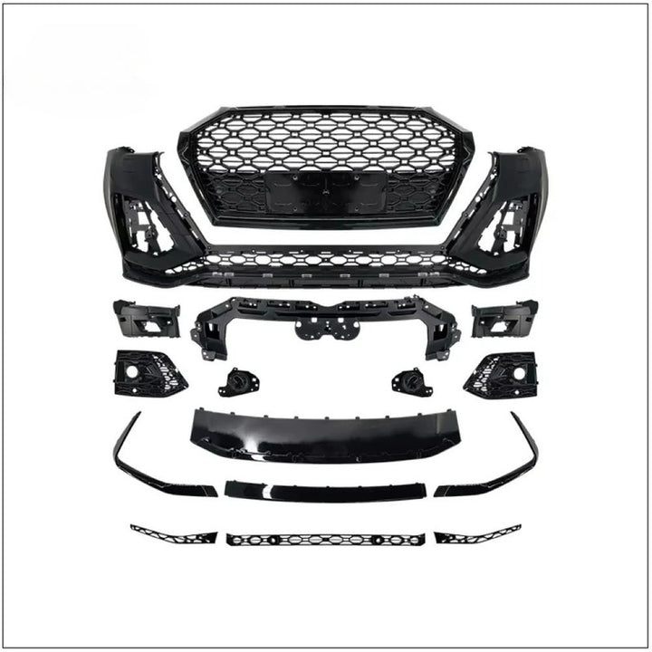 Car Craft Compatible With Audi Q5 2021-2025 Upgraded Facelift Convert To Rsq5 Sq5 Sport Bodykit Bumper Grill Lip Fog Lamp Light Grill With Acc Cover Skirt Trim Q5-009 Gc Front Bumper Black Strip Black Frame Black