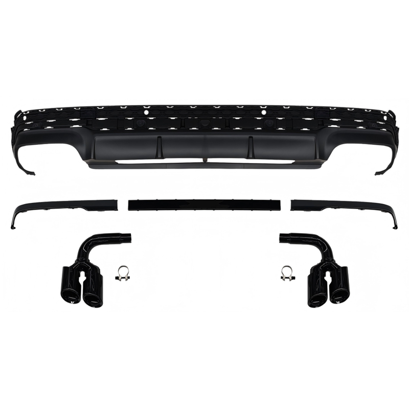 Car Craft Compatible With Audi Q7 2024+ Rsq7 Sq7 Bumper Rear After Lip Diffuser With Exhust Pipe Tip Rear Lip Black Tail Pipe 3.0t Q7-011 Gc