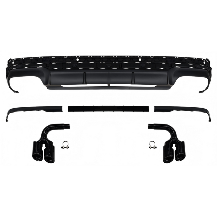 Car Craft Compatible With Audi Q7 2024+ Rsq7 Sq7 Bumper Rear After Lip Diffuser With Exhust Pipe Tip Rear Lip Black Tail Pipe 3.0t Q7-011 Gc