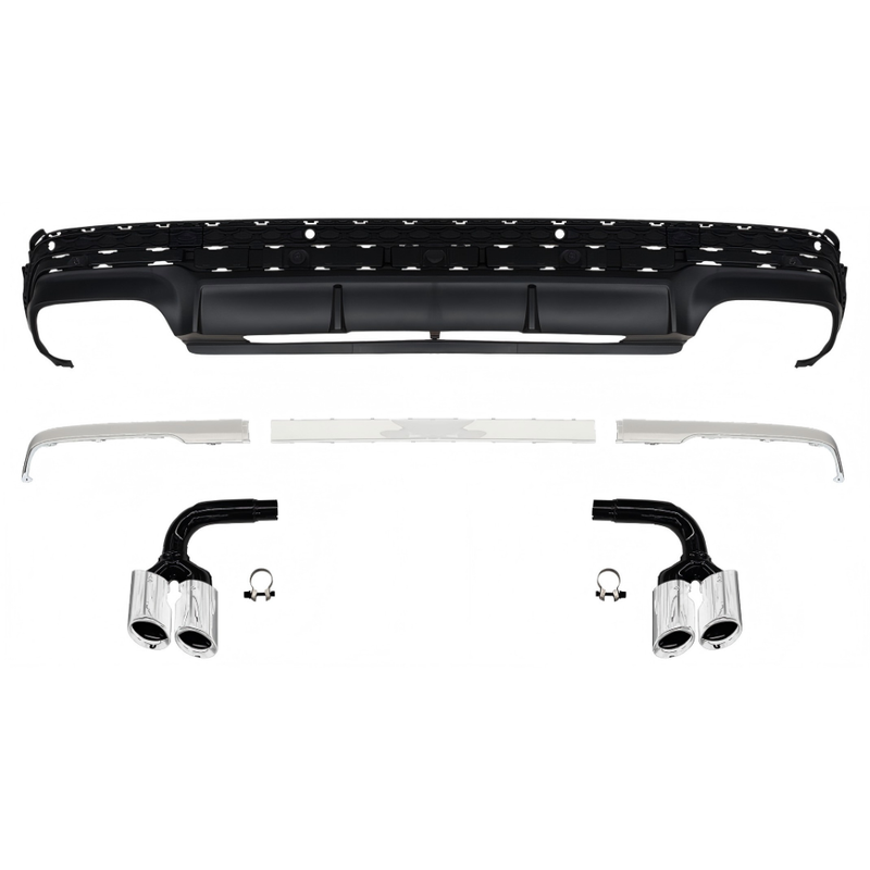 Car Craft Compatible With Audi Q7 2024+ Rsq7 Sq7 Bumper Rear After Lip Diffuser With Exhust Pipe Tip Rear Lip Silver Tail Pipe 3.0t Q7-012 Gc