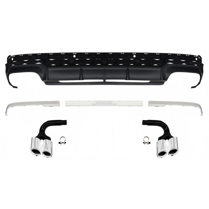 Car Craft Compatible With Audi Q7 2024+ Rsq7 Sq7 Bumper Rear After Lip Diffuser With Exhust Pipe Tip Rear Lip Silver Tail Pipe 3.0t Q7-012 Gc
