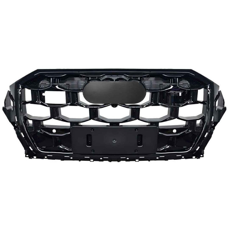 Car Craft Compatible With Audi Q7 2024+ Upgraded Front Bumper Show Grill Rsq7 Rs Sport With Acc Glossy Black Frame Black Strip All Logo Silver License Plate Eu Version Q7-009 Gc