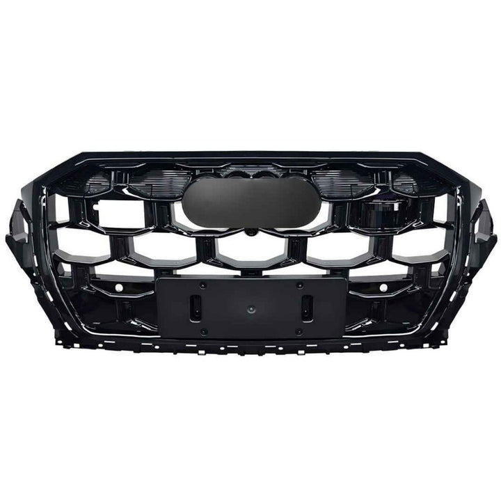 Car Craft Compatible With Audi Q7 2024+ Upgraded Front Bumper Show Grill Rsq7 Rs Sport With Acc Glossy Black Frame Black Strip All Logo Silver License Plate Eu Version Q7-009 Gc